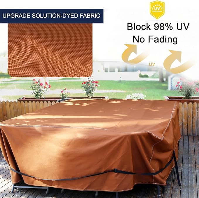 NettyPro Patio Table Cover Rectangular 105 x 75 Inch, 600D Heavy Duty Waterproof Outdoor Furniture Covers for Dining Table and Chair Rectangular, Brown