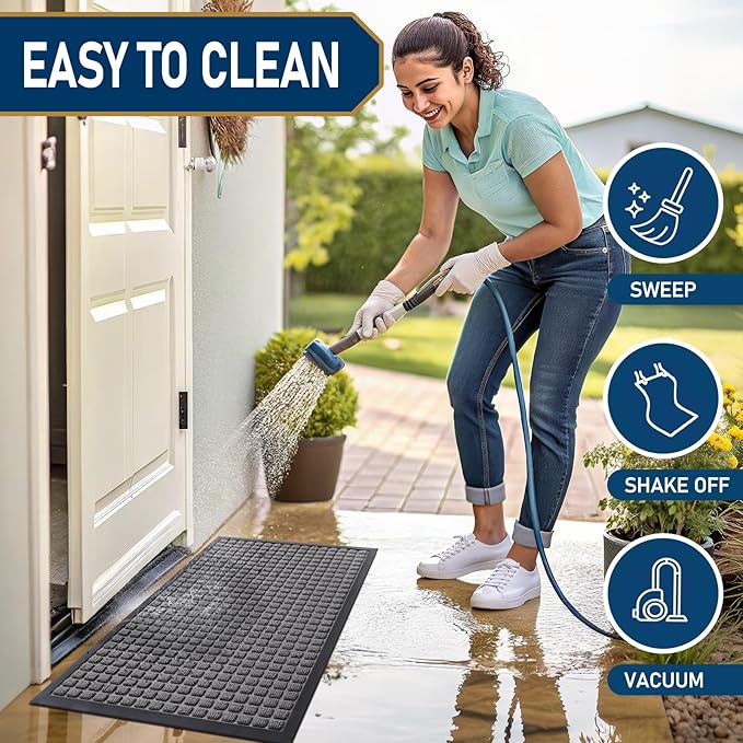 Smiry Front Door Mat Outside Entrance, Heavy Duty Natural Rubber Doormat, Non Slip, Trap Dirt and Moisture, Easy Clean, Low Profile Welcome Floor Mats for Indoor Outdoor Entry, 47x23 Inch, Mix Grey