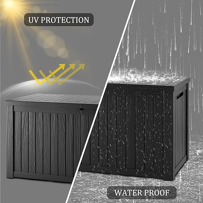180 Gallon Resin Deck Box, Waterproof Outdoor Storage Box for Patio Furniture, Garden Tools, and Pool Accessories, Lockable UV-Resistant Storage Bin Bench Cabinet for Outside, Black