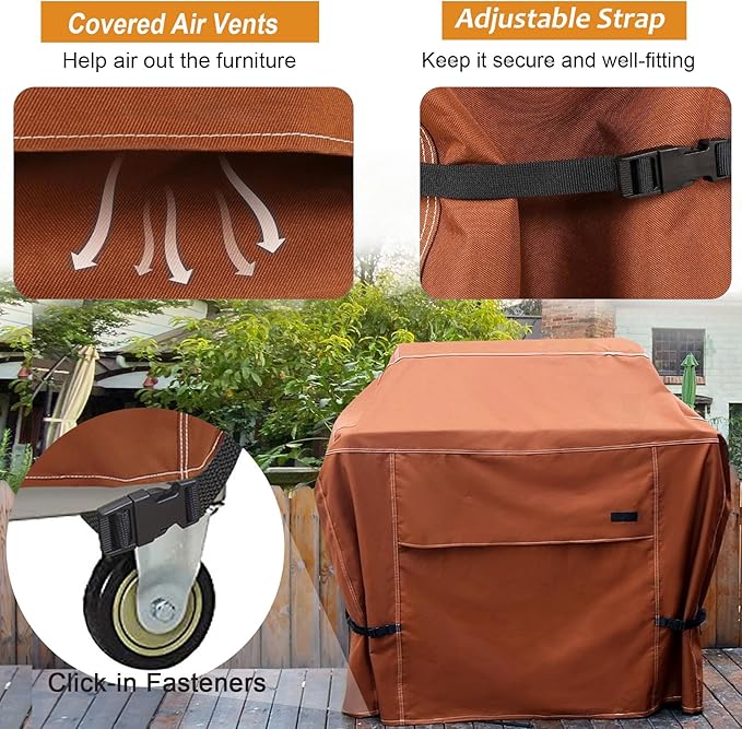 NettyPro BBQ Grill Cover 52 inch Heavy Duty Waterproof Outdoor 2-3 Burners Gas Grill Cover for Outside Weber, Char-Broil, Brinkmann, Nexgrill Barbecue, Brown
