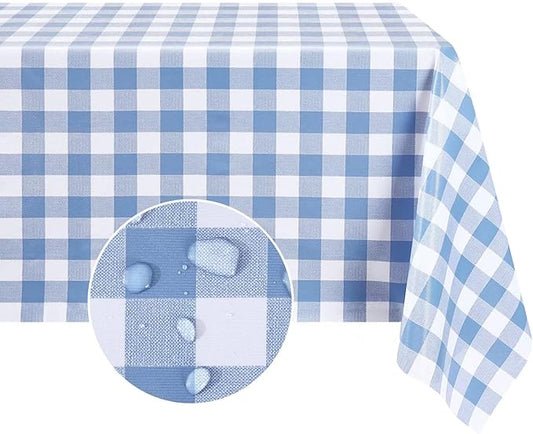 Romanstile Rectangle Vinyl Tablecloth, 100% Waterproof Buffalo Gingham Plastic Table Cloth, Heavy Duty Wipeable Checkered Table Covers for Outdoor, Camping, Picnic, Patio - 52 x 70, Light Blue