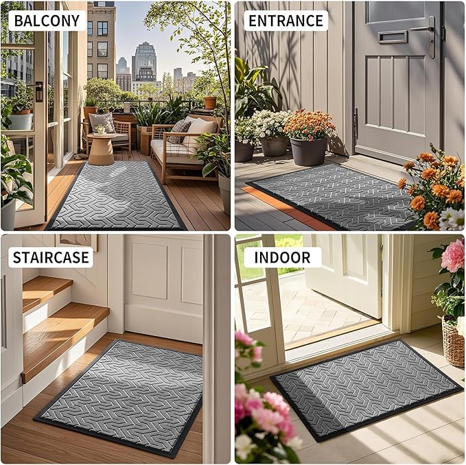Yimobra Large Door Mat Outside Entrance 47x32, Waterproof Heavy Duty Outdoor Mats for Front Door, Non Slip Rubber Entry Mat for Garage Patio Indoor, Easy Clean, Grey