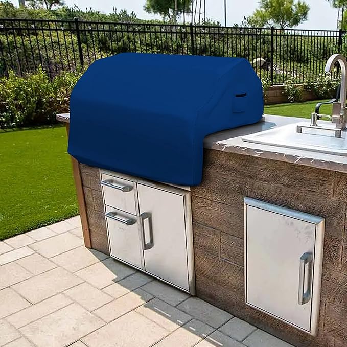 Covers & all Built-in Outdoor Grill Cover, Durable Heavy Duty 18 Oz Waterproof Cover Tuff Material with Air Pocket & Elastic for Snug Fit (57" W x 27" D x 26" H inches, Blue)