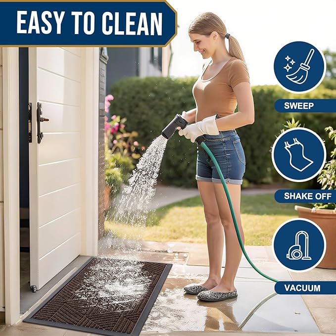 Smiry Front Door Mat Outside Entrance, Heavy Duty Sturdy Natural Rubber Doormat, Trap Dirt and Moisture, Easy Clean Low Profile Mats for Indoor Outdoor Entry, Irregular Triangle (36x24, Dark Brown)