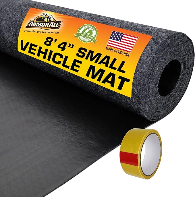 Armor All Premium Original Small Vehicle Garage Floor Mat, (8'4” x 7'4"), Protects Surfaces, Transforms Garage, Absorbent/Waterproof/Durable (Includes Double Sided Tape) (USA Made) (Charcoal)