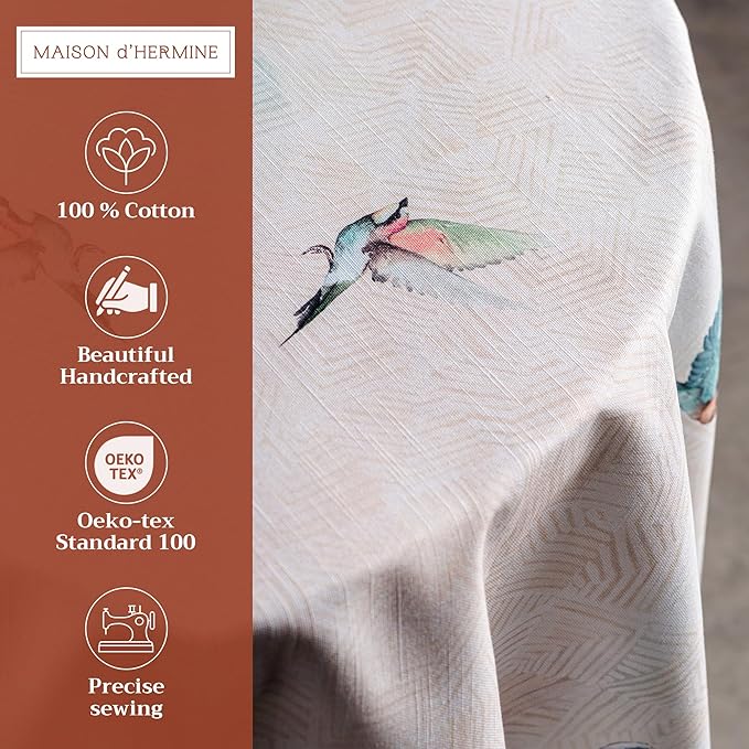 Maison d' Hermine Table Cloth Round Table 100% Cotton 63 Inches Tablecloth Reusable Decorative Everyday Use for Dining Room, Farmhouse, Home, Party, Festive & Wedding Spring Summer - Flying Birds