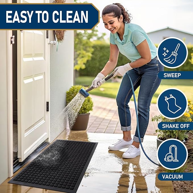 Smiry Front Door Mat Outside Entrance, Heavy Duty Natural Rubber Doormat, Non Slip, Trap Dirt and Moisture, Easy Clean, Low Profile Welcome Floor Mats for Indoor Outdoor Entry, 70x46.5 Inch, Black