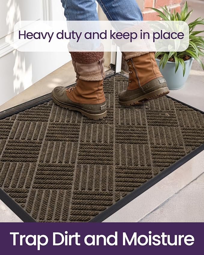 DEXI Front Door Mat Outside Entrance, 2x4 ft Rubber Entry Doormat Heavy Duty, Welcome Mats Non Slip for Inside House Floor Entryway Back Doors Exterior Patio, Diamond Brown