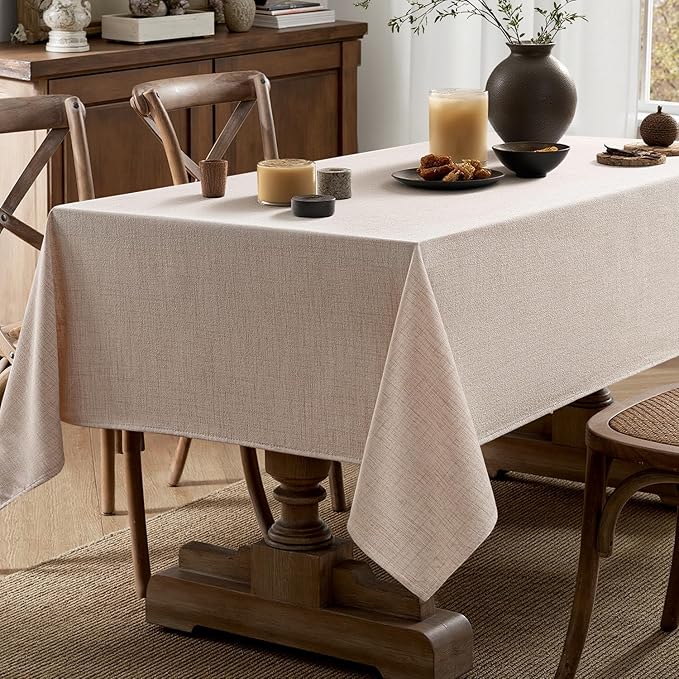MIULEE Natural Linen Polyester Tablecloth 60x84 Inch Spring Rectangle Table Cloth Waterproof,Stain Resistant & Wrinkle Resistant for Dining Party Wedding