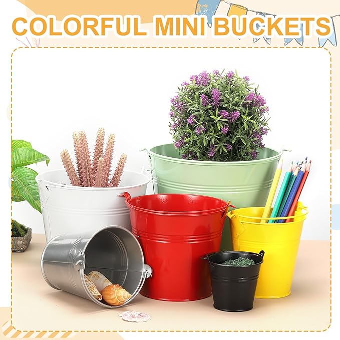 Small Metal Buckets, Mini Buckets with Handle Galvanized Colored Tin Pail Containers Basket Party Supplies - Fit for (Halloween - Classroom Crafts) 4" & 10Pcs & Dark Blue