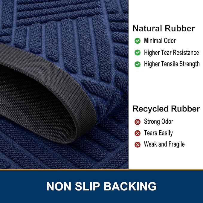 Smiry Front Door Mat Outside Entrance, Heavy Duty Outdoor Indoor Natural Rubber Doormat, Non Slip, Trap Dirt and Moisture, Easy Clean, Low Profile Patio Porch Entryway Mat, 35x23, Navy Blue