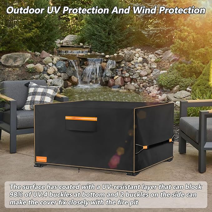 Fire Pit Cover,Outdoor Heavy Duty 600D 100% Waterproof Fire Pit Cover Rectangular,Weatherproof Firepit Covers Rectangle 52" L x 34" W x 24" H,Black