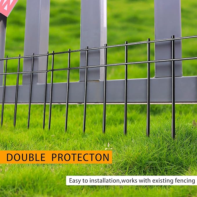 Adavin Small or Medium Animal Barrier Fence 10 Pack 20 in(L) X 10 in(H) Underground Decorative Garden Fencing, Dog Rabbits Fences Black Metal Fence Panel Ground Stakes for Outdoor Patio. Total 17 Ft