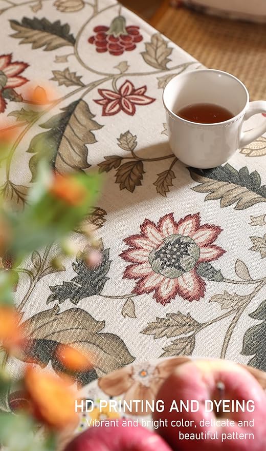 ISAENNE Designer Provence Floral Small Square Tablecloth,Linen Colorful Washable Indoor Table Cloth,Durable Home Decor Tablecloths for Dining Thanksgiving Kitchen Christmas,55"*55"-Ratina