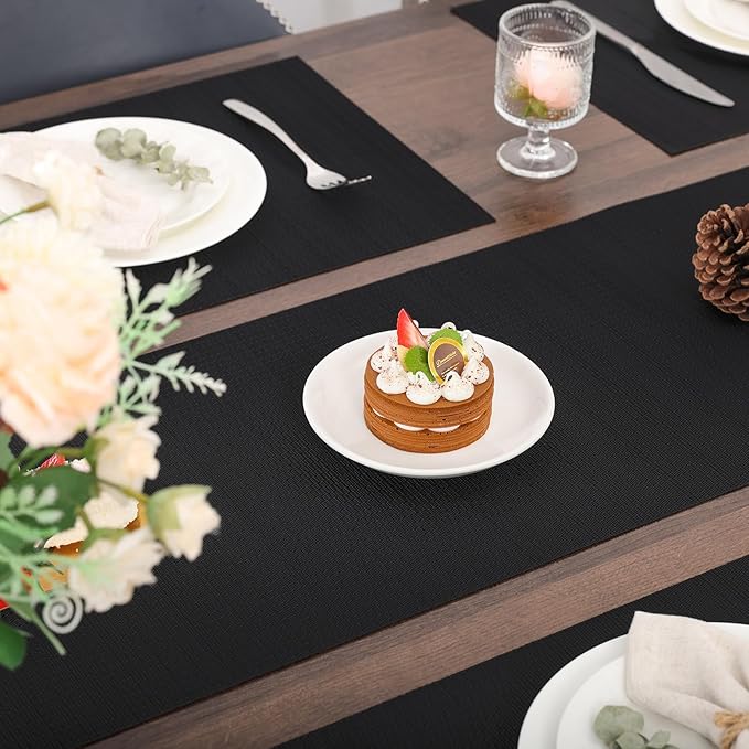 Myir JUN Table Runner, Vinyl Table Runner Indoor 55 Inch Long Arbitrarily Cropped Runner for Table Heatproof for Home Party (Black, 12 x 55 inch)