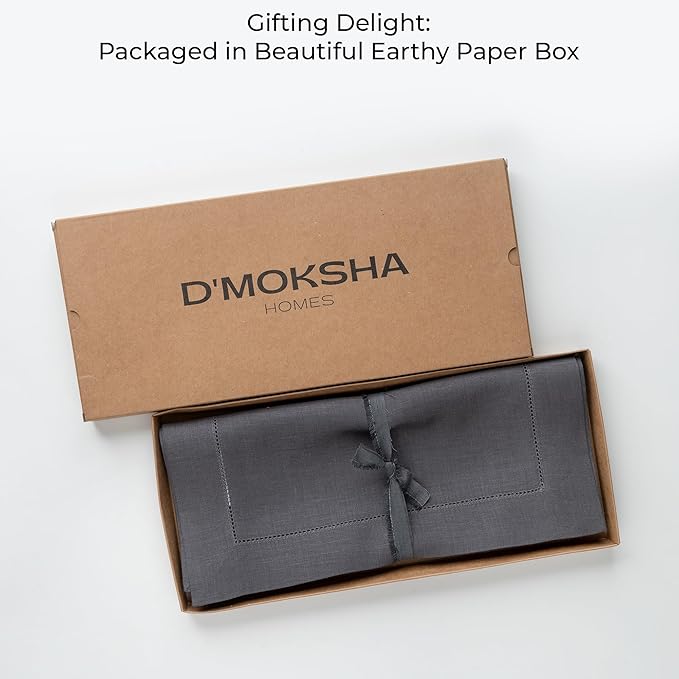 D'Moksha Homes Linen Charcoal Grey Table Runner 36 Inches - 100% Pure Linen Small Table Runner 14 x 36 Inch Ideal for Dresser, Coffee Tables, Spring, Easter - Classic Hemstitch