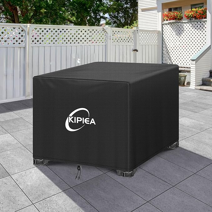 Kipiea Square Fire Pit Cover - Upgraded 600D Strong Tear Resistant, 100% Waterproof Fire Pit Table Cover, UPF 50+ Outdoor Firepit Cover Square Fading Resistant, 44" L x 44" W x 24" H