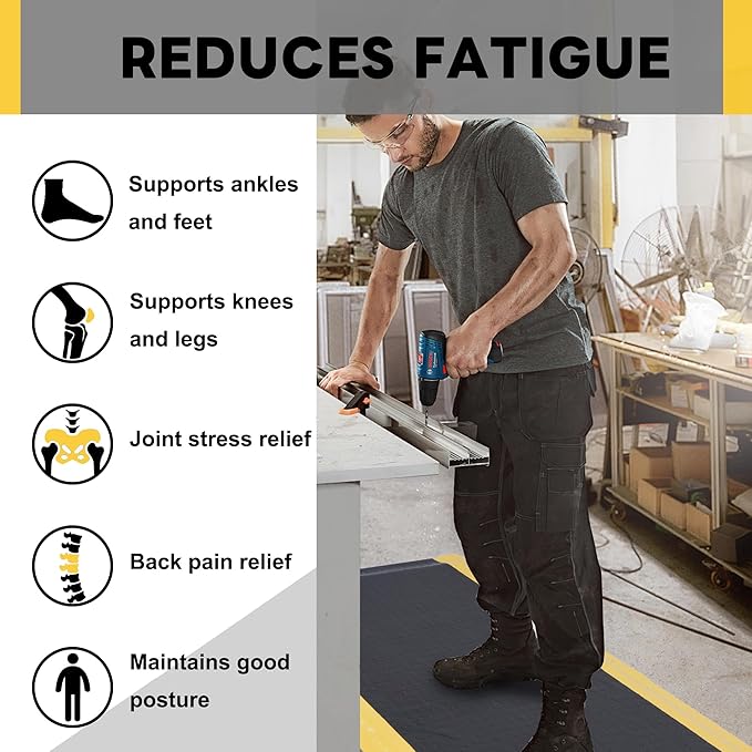 Nisorpa Anti Fatigue Mats Industrial 2' x 7' Ergonomic Standing Mat 15/16" Extra Thick Kitchen Rugs for Standing Heavy Duty Commercial Diamond Plate - Safety Support for Leg & Back Pain