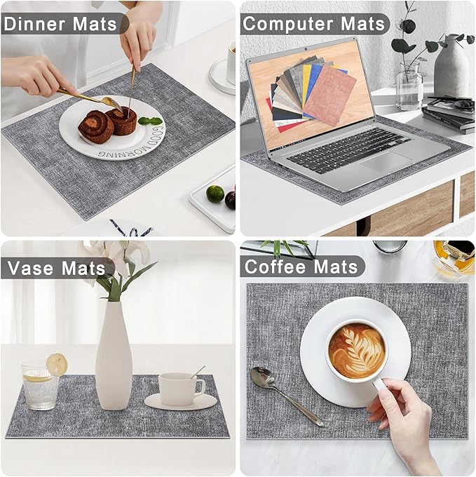 Homaxy Faux Leather Heat Resistant Placemats for Dining Table Set of 8, Waterproof Wipeable Washable PU Table Mats, Easy to Clean Anti-Slip Place Mats, 11.8" x 17", Black & White