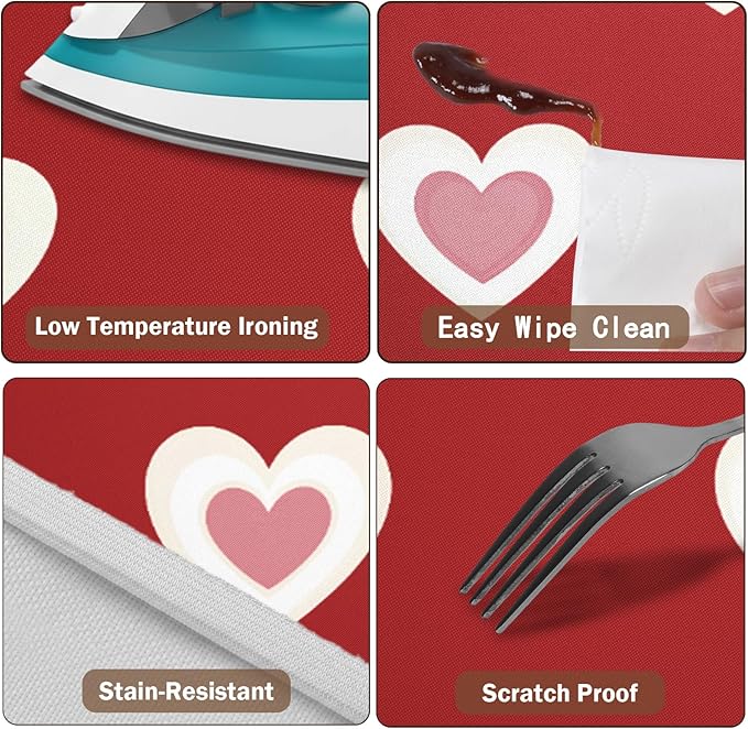 Valentines Day Round Fitted Tablecloth with Elastic Red Pink Heart Circle Table Cloth for 44-48" Round Tables Wipeable Waterproof Washable Burgundy Valentine Table Cover for Picnic Dining Party Decor