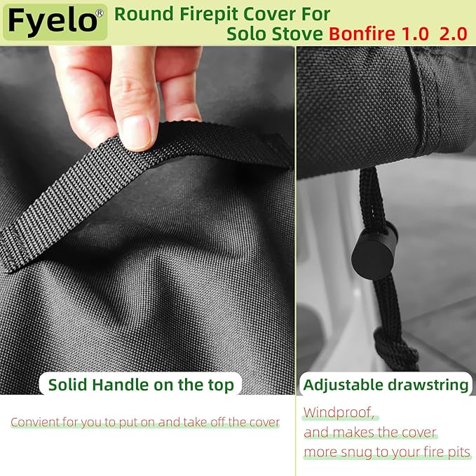 Fire Pit Cover for Solo Stove Bonfire 2.0 Cover 20 Inch & 19.5 Inch, Waterproof 600D Camping Stove Cover All Weather Resistant Black