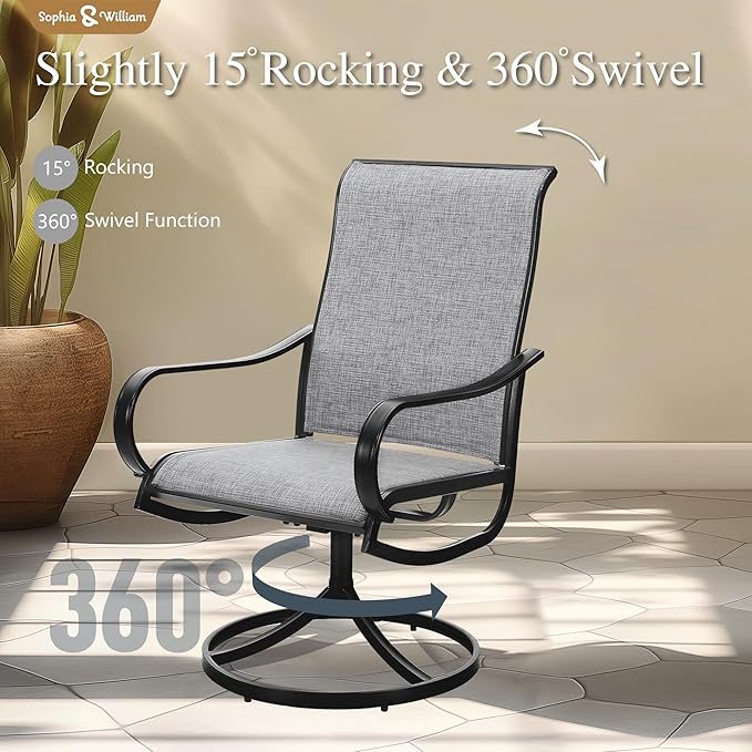 Sophia & William Outdoor Dining Set Patio Dining Set for 4 Outdoor Table and Chairs 5 Pieces with Swivel Patio Chairs 37"x 37" Metal Table for Garden Pool All Weather Grey