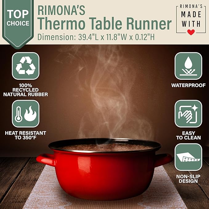 RIMONA'S Thermo Heat Resistant Table Runner and Trivet for Hot Dishes - Waterproof Hot Plates to Protect Table and Countertop - Kitchen & Dining 350F Heat Protector 40" - Fields of Blue