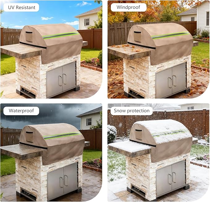 Built in Grill Cover for Blaze Premium LTE 32-Inch - Heavy Duty 600D Waterproof with Reflective Strips and Plush Lining, Universal 4-Burner Gas Grill Protector,Khaki