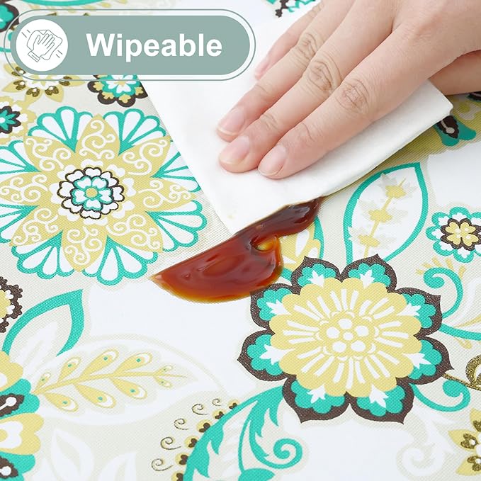 misaya Rectangle Waterproof Vinyl Table Cloth, Wipeable Tablecloth with Flannel Backing, Plastic Table Cover for Dinner, Picnic, Indoor and Outdoor (Paisley Flower, 60" x 120")