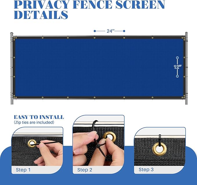 ECOOPTS 4'x223' Privacy Fence Screen Windscreen with Copper Grommets, Fit for Commercial Fence and Residential Garden Outdoor 90% UV Blockage, Cable Zip Ties Included (Blue)