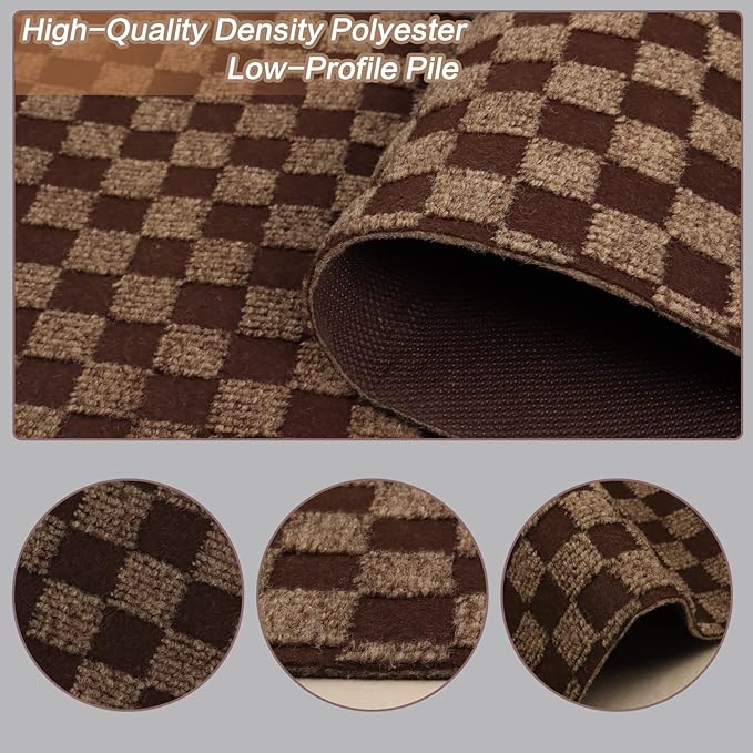 2' x 56' Runner Rugs with Rubber Backing, Indoor Outdoor Utility Carpet Runner Rugs, Checkered Brown, Can Be Used as Aisle for The RV and Boat, Laundry Room and Balcony