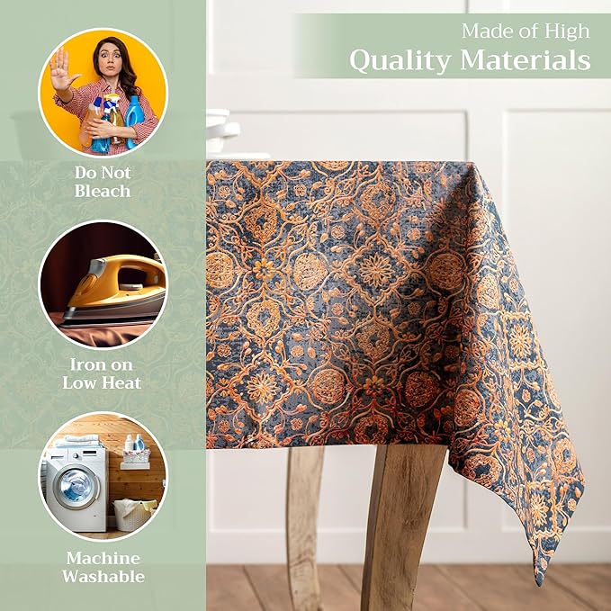 Maison d' Hermine Table Cloth Rectangle Table 100% Cotton 70 x 140 Inches Fall Tablecloth Reusable Everyday Use for Thanksgiving Christmas Decorations Dining Farmhouse Party (Imperfection)