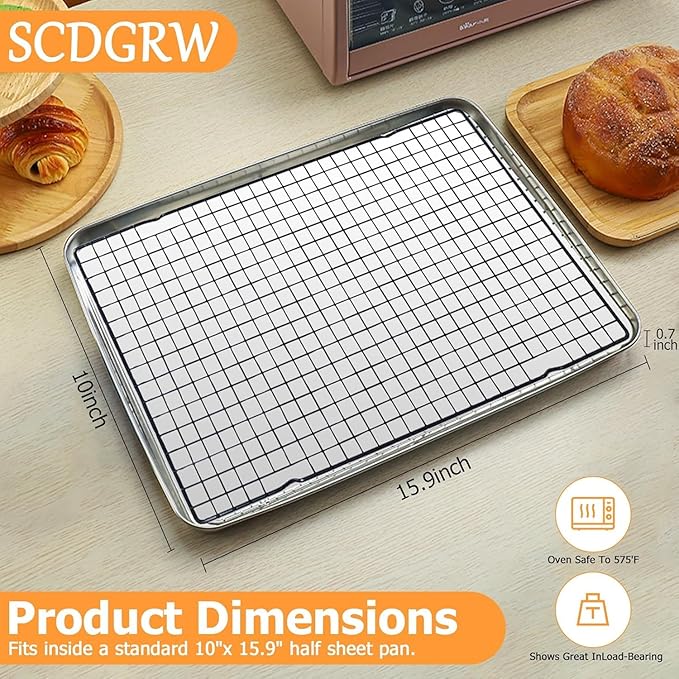 2PCS Cooling Racks for Baking and Cooking - 10"x16" Stainless Steel Wire Racks, Oven Safe & Dishwasher Safe, Heavy Duty Cooling Racks for Cookies, Cakes, Roasts & More
