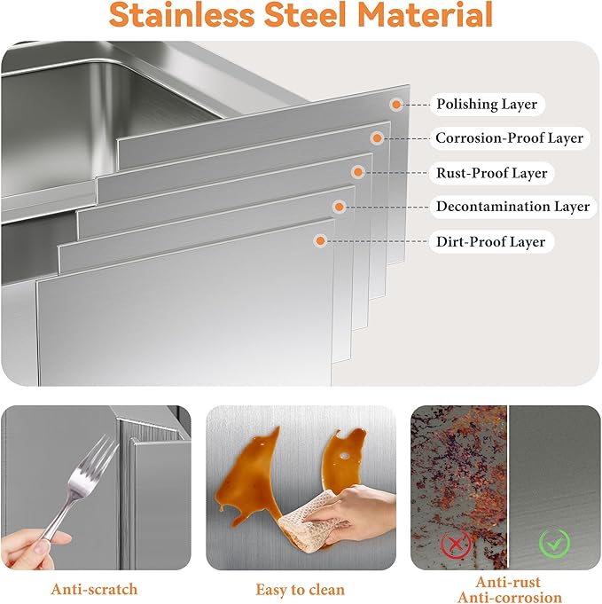 Jocisland Outdoor Kitchen Drawers 41.5" W×23" D×23" H Stainless Steel Drawers for Outdoor Kitchens, Double Drawer & Door Trash Drawer & 3-Tier Cabinet, Built-in BBQ Island Storage