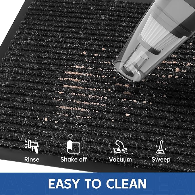 Front Door Mat, 8' x 4' Heavy Duty Indoor Outdoor Door Mat Entrance, Commercial Welcome Mats, Stain and Fade Resistant, Durable Rubber Backing, Low Profile Entry Mat for Patio, Black Stripe