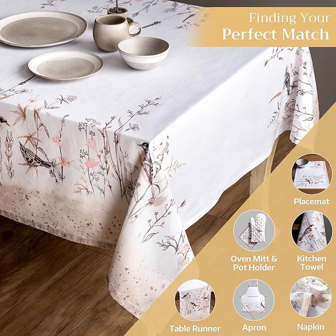 Maison d' Hermine Table Cloth Rectangle Table 100% Cotton 70 x 108 Inches Tablecloth Reusable for Dining Room, Farmhouse, Home, Party, Festive & Wedding Spring Summer - Meadow Florals - Brown