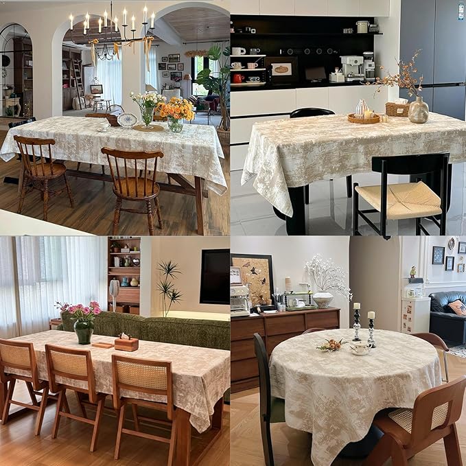 French Rectangle Tablecloth 60 x 84 Inch, Beige Jacquard Spillproof Waterproof Table Cloth, Polyester Cotton Decorative Fabric Table Cover for Dining, Party, Wedding, Kitchen, Farmhouse