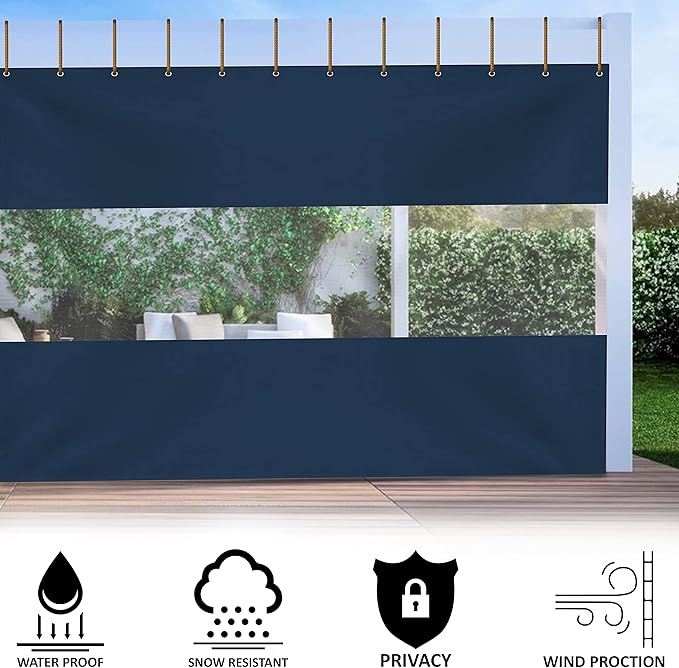 Covers & All Outdoor Clear Panel Curtain, 12 oz Vinyl Outdoor Curtains for Patio, Weather Resistant Waterproof Tarp with Brass Grommets for Pergola, Porch, Gazebos, Balcony (12'H x 9'W Feet, Blue)