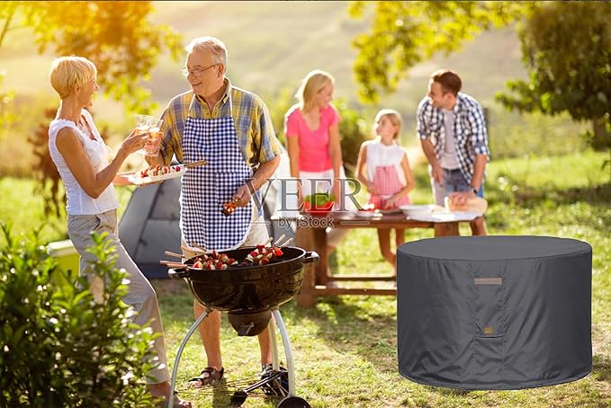Fire Pit Cover 600D Heavy Duty Waterproof Fabric With PVC Coating Round 22" Dia x 16" H Dark Grey Fits 18-20 inch Fire Pit Table Fade Resistant Outdoor Firepit Cover