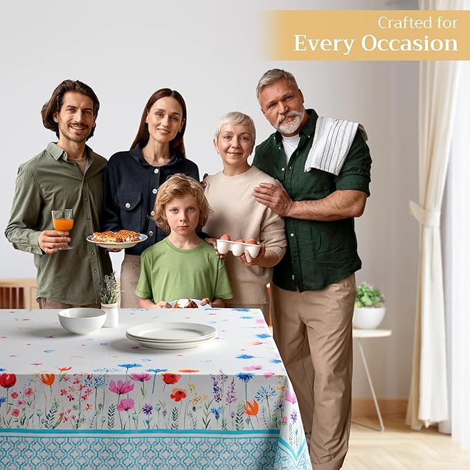 Maison d' Hermine Table Cloth Rectangle Table 100% Cotton 60 x 108 Inches Tablecloth Reusable for Dining Room, Farmhouse, Home, Party, Festive & Wedding Spring Summer - Flower in The Field