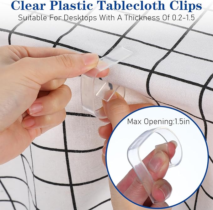 150PCS Transparent Clear Tablecloths Clips Bulk, Plastic Table Cloth Clips Skirt Windproof Tables Cover Holder Clamps for Outdoor Christmas Home Wedding Party Indoor Camping Picnic