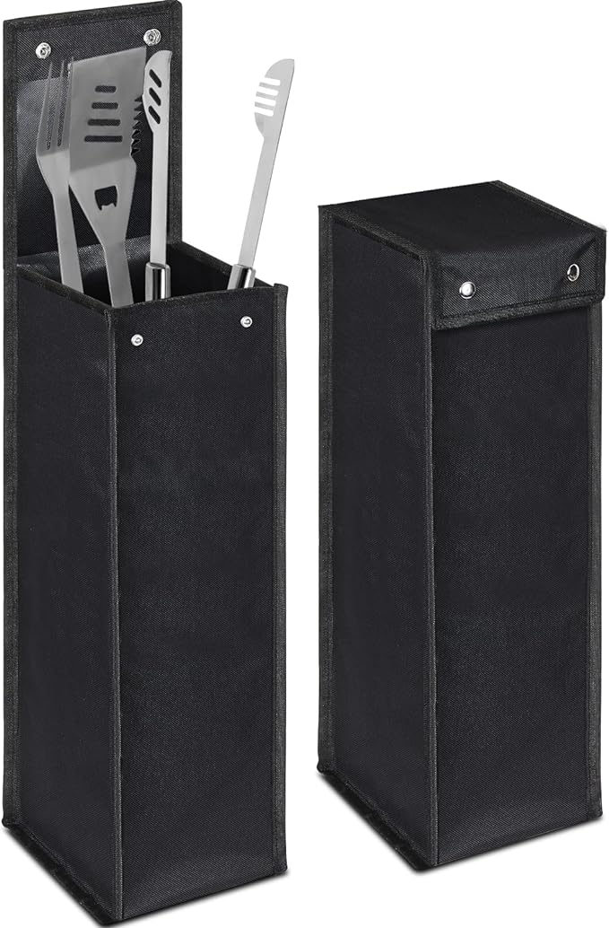 Amylove Grill Utensil Storage Bag BBQ Tool Storage Bags Barbecue Hardware Tool BBQ Utensil Holder Pouch Oxford Cloth Accessory Foldable for Camping Hiking(2 Pcs,Black)