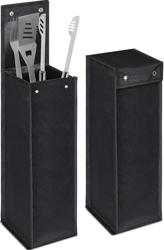 Amylove Grill Utensil Storage Bag BBQ Tool Storage Bags Barbecue Hardware Tool BBQ Utensil Holder Pouch Oxford Cloth Accessory Foldable for Camping Hiking(2 Pcs,Black)