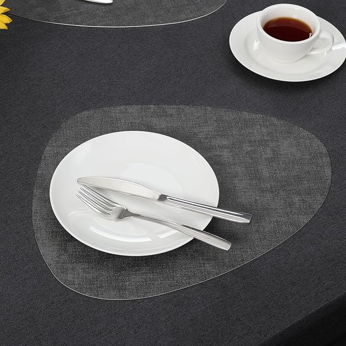 Placemats and Coasters, Washable Reversible Placemats Round Faux Leather Wipeable Place Mats Non Slip Heat Resistant Indoor Outdoor Table Mats (Set of 6, Gray)