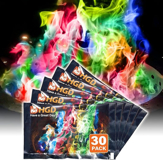 HGD (28 Pack) Magic Campfire Fire Color Changing Packets for Fire Pit - Actually 30pk Bonus 2 Free, Indoor/Outdoor Fireplace, Bonfire - Rainbow Magical Flame, Camping Accessory, Compatible with Wood
