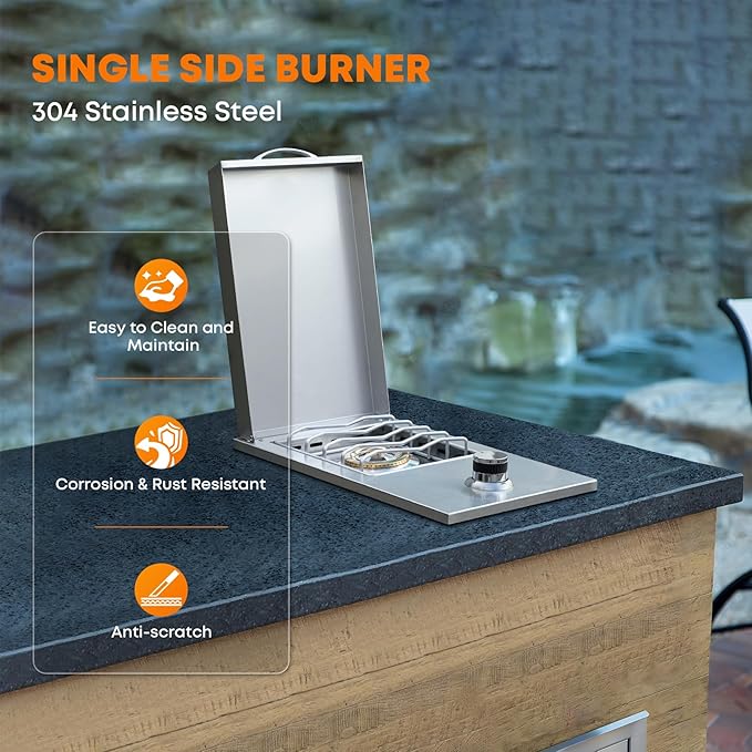 Stanbroil Built-in Stainless Steel Side Burner for Outdoor Kitchen - Natural Gas Only