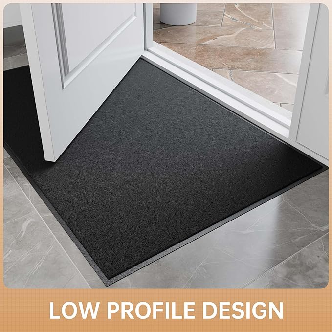 Large Front Door Mat, 48" x 72" Heavy Duty Outdoor Indoor Mats to Trap Dirt and Moisture, Non-Slip Waterproof Doormat Inside Entrance, Washable Welcome Mats for Home Entryway（Black）
