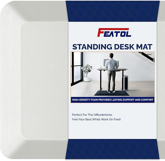 FEATOL Anti Fatigue Mats for Standing, 9/10 Extra Thick Ergonomic Standing Desk Mat, Comfort & Durable Memory Foam Standing Mat at Home,Office All Day (24" x 70", White, 2PC)