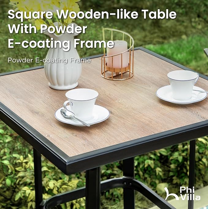 PHI VILLA Outdoor Swivel Patio Bar Set of 9, Patio Bar Table and Chairs Set with High Top Patio Chairs and Wood Like Bar Table, All-Weather Outdoor Bar Furniture Set for Garden, Brown