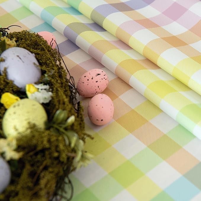 Gingham Easter Tablecloth Fabric - Colorful Oblong 58x120 Water Resistant Farmhouse Plaid Table Cloth for Indoor/Outdoor Use - Easter Gifts Perfect for Birthday, Picnics, Gardens